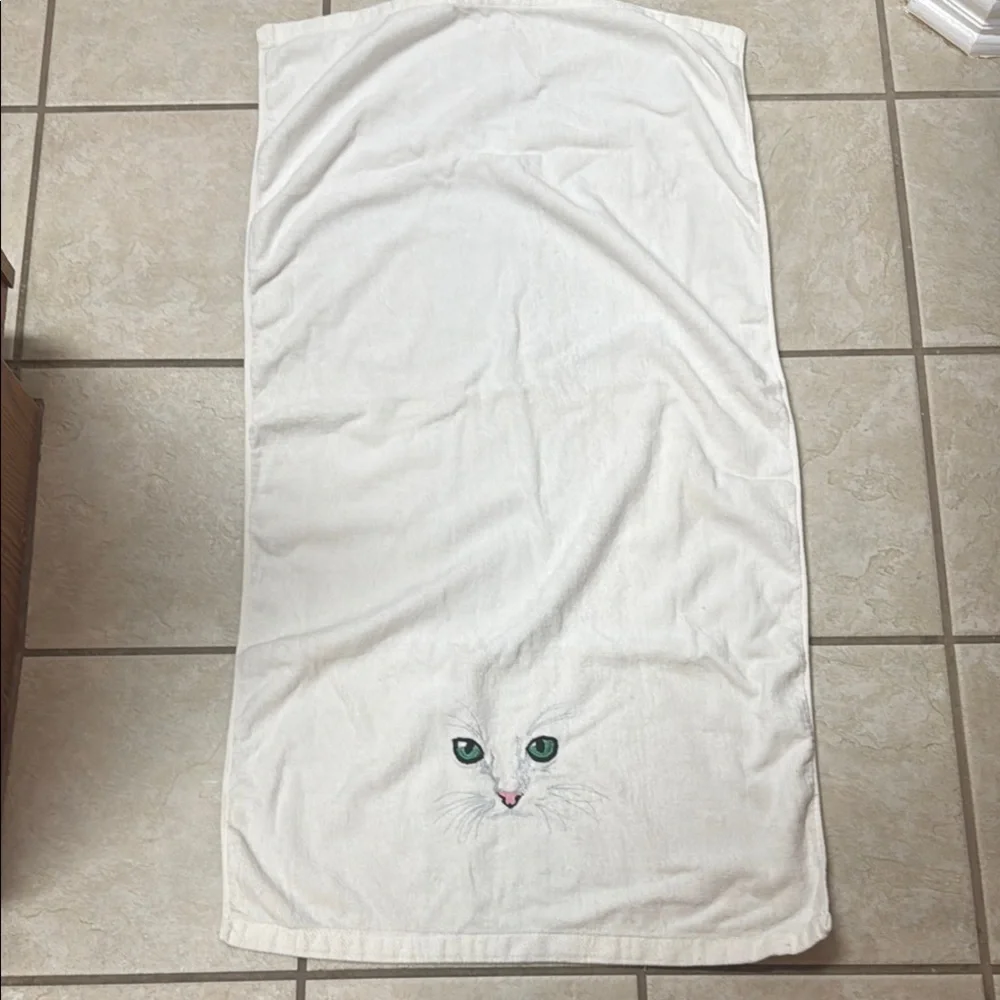 R.A. Briggs White Embroidered Cat Towel